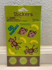 Monkeyin' Around Pattern Jungle Theme Birthday Party Supplies Stickers 4 sheets