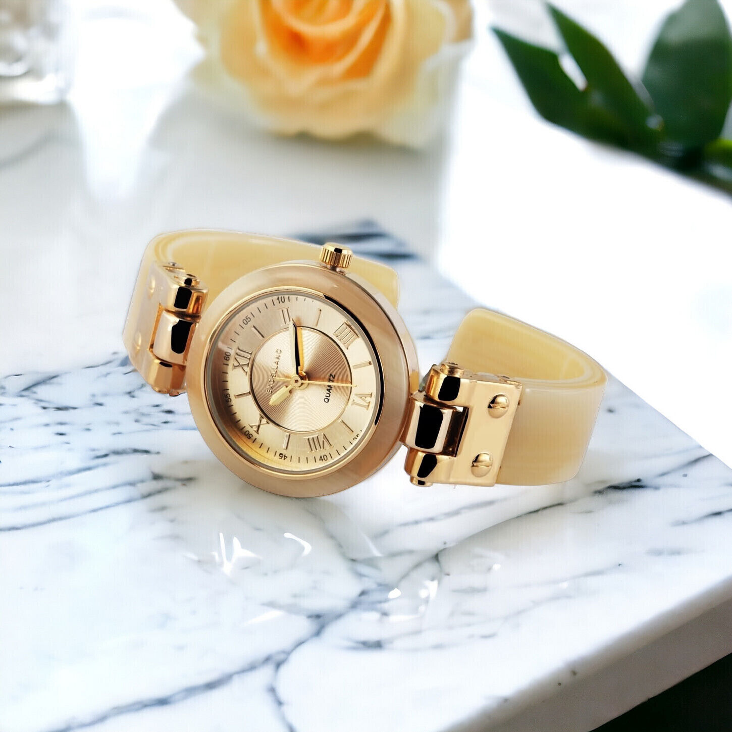 EXCELLANC Damen Uhr Armbanduhr Spangenuhr Gold Analog Metall Kunststoff Quarz