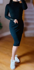 LAUREN Ralph Lauren Cotton Blend Turtleneck Dress Black Gold Sz 2 Longsleeve