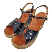 Vintage FAMOLARE Sandals HI THERE Size UK 2 US 4 Leather Groovy Platform 70s