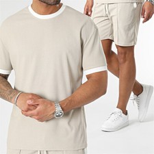 Mens Sweatsuits 2 Piece Waffle Shirt Tracksuit Sets Casual Shorts Jogging Suits