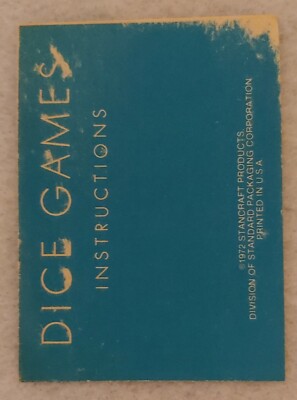 Vintage - 1972 DICE GAMES instruction Pamphlet ( For the Dice game player ) 