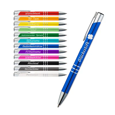 MAUS-DESIGN Metall Kugelschreiber mit Gravur Glücksstift + Wunschtext | 12 Farben Auswahl