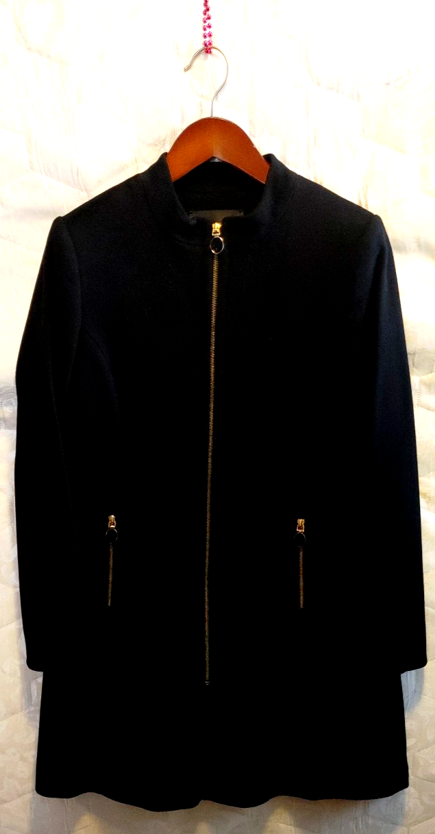 Tahari Black Wool Zippered Coat Size 12 100% Wool As Is