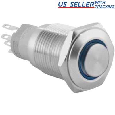 16mm Maintained/Latching Push Button Power Switch Stainless Steel Metal w/ LED