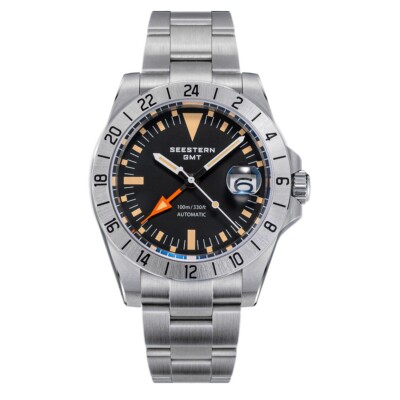 Seestern S436-2 GMT Automatik Stahl Schwarz Datum Saphir Herrenuhr