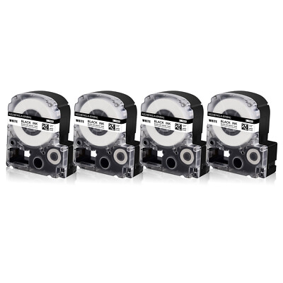 4PK Compatible with EPSON K-Sun 224BW 224BWPX 24mm Tape Black on White Label