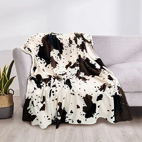 Cow print faux fur blanket sale