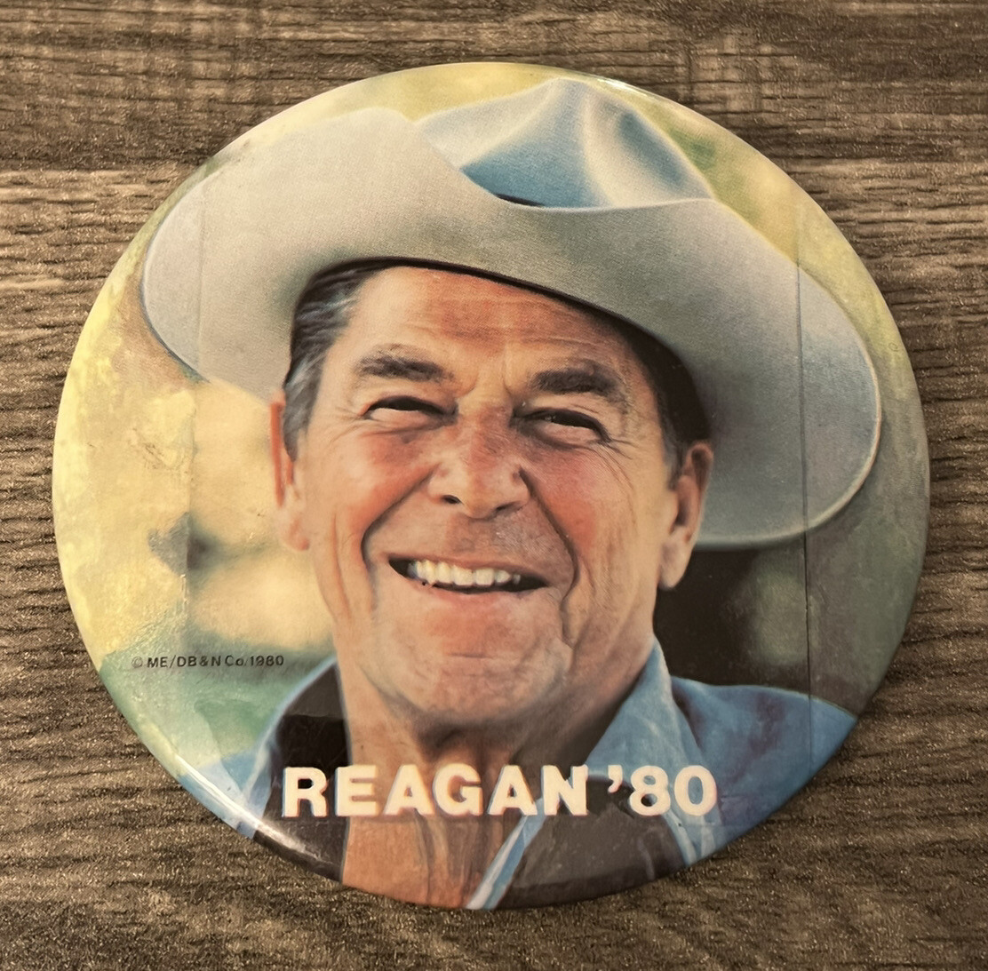 Vintage Ronald Reagan 1980 Cowboy Hat Campaign Pinback Button Pin