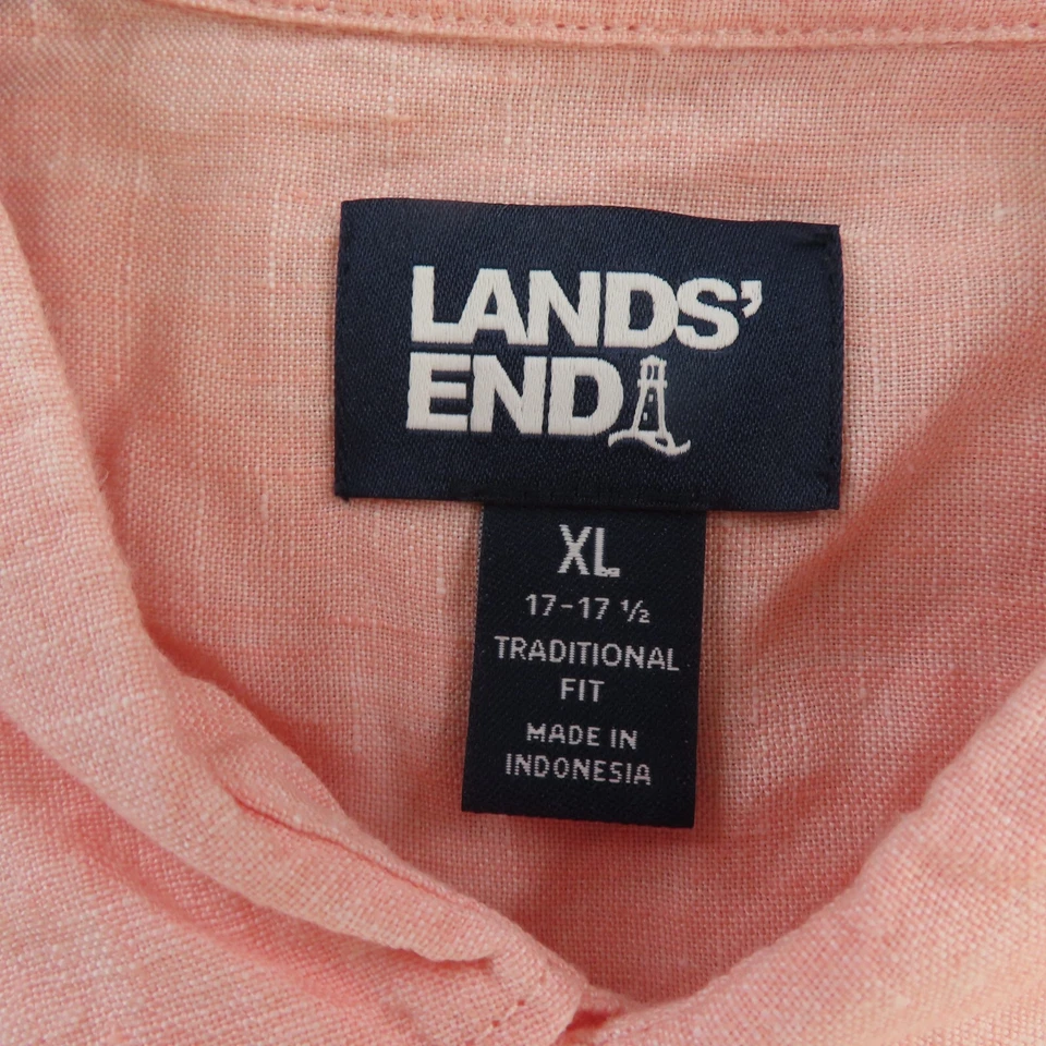 Lands End Shirt Mens XL Pink Short Sleeve Button Up Linen - Image 3 of 4