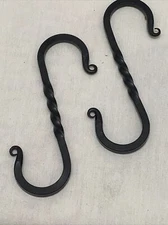 S Hooks Set of 2, 6 Inch Black hand forged blacksmith s hook campfire pot