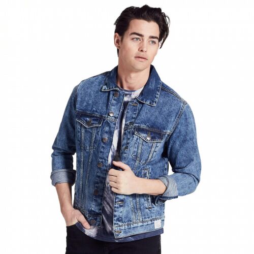 Adam Levine Mens Denim Jacket Blue, Distressed Collar, Cotton, Pick Your Size - Picture 1 of 2