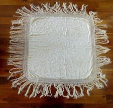 EXCEPTIONAL VINTAGE 1920'S WHITE ON WHITE IVORY SILK EMBROIDERED SHAWL 50"X 50"