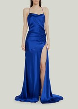 $1595 Bach Mai Women's Blue Cowl-Neck Bias Silk Gown Dress Size S