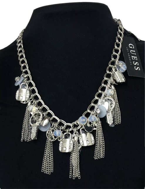 GUESS MULTI-Layered Silver Tone Charm Necklace NWT | eBay