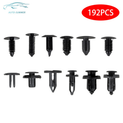 192 PCS Plastic Black Auto Assortment Kit Push Clips Retainer Interior Brand New