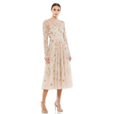 Mac Duggal BEADED ILLUSION HIGH NECK LONG SLEEVE A LINE GOWN 18 NEW 10799
