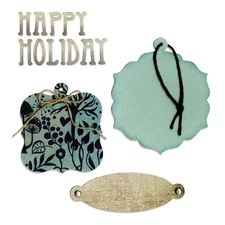 Sizzix Bigz Bookplate, Tags & free Sizzlits Happy Holidays #658177 Retail $22.99