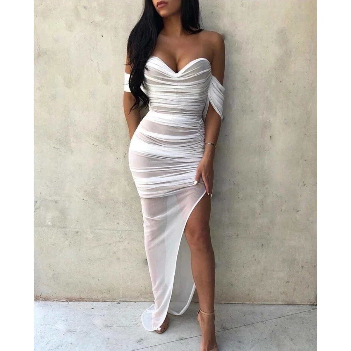 Mesh Dresses White Bodycon for sale | eBay