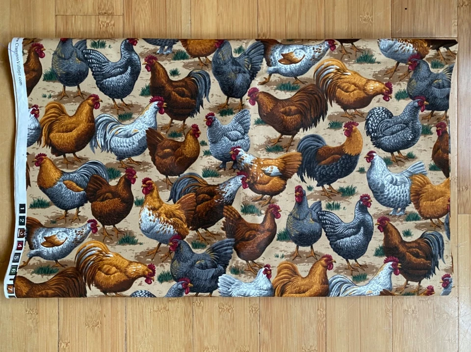 VIP Cranston Chicken Breeds Hens Roosters Roadies, Plymouth Rock Quilting 2.66 y - Image 2 of 4