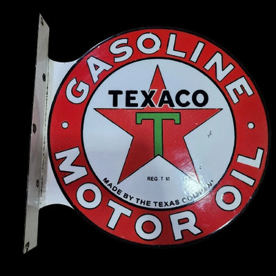 PORCELAIN TEXACO ENAMEL SIGN 18X18 INCHES DOUBLE SIDED WITH FLANGE 
