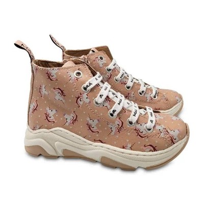 Manuela De Juan Nude Pink Unicorn Print Lace High Top Sneaker C223