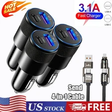 15W 12V USB C Car Phone Fast Charger Adapter PD/QC USB A Cigarette Lighter Plug