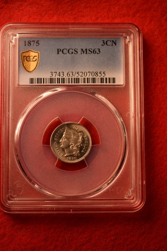 1875 THREE CENT PIECE PCGS CERTIFIED MS--63 GORGEOUS WHITE COIN!   #9 - Image 2 of 3