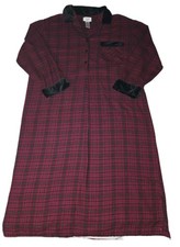 Vtg Amanda Stewart Nightgown Plaid Flannel Velvet Trim L Long Cottagecore Grann