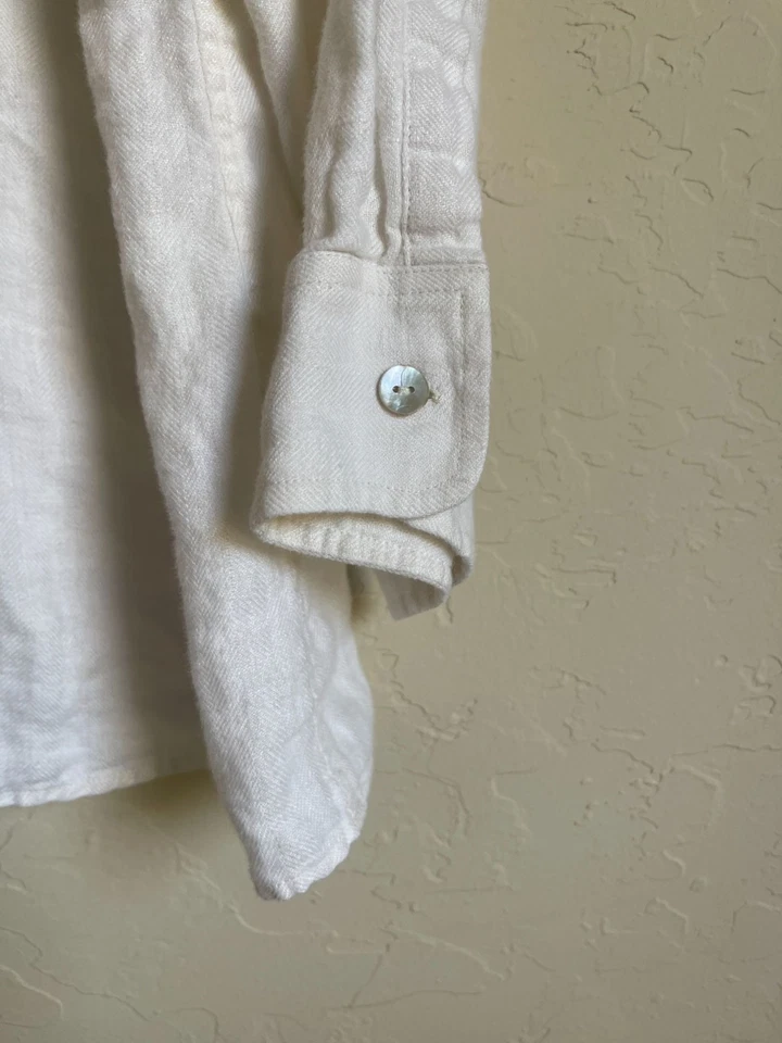 Блузка ORVIS River Road кремовая цвета слоновой кости на пуговицах спереди топ размер XL лен - Изображение 4 из 4