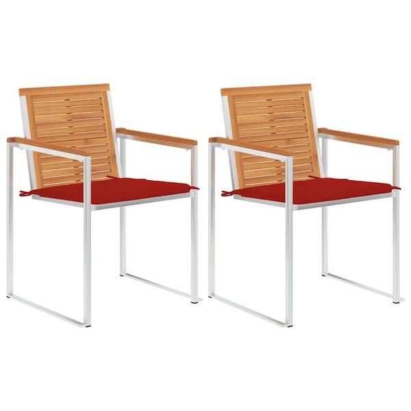 GartenstüHle Mit Kissen 2Er Set Massivholz Akazie Stahl FüR Terrasse Balkon-image