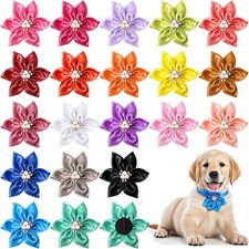 20 Pcs Dog Collar Flowers, Pet Flower Bow Ties Multi Color Dog Charms Flower ...