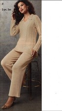 Size 1X PLUS Midnight Velvet Soft Heather Sand Grece Cable Knit Sweater Pant Set