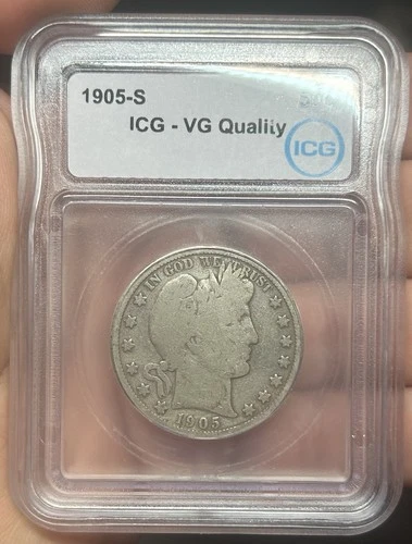 1905 S Barber Half Dollar  ICG VG Quality 90% Silver Slabbed Details
