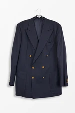 Burberrys 100% Wool Navy Double Breasted Blazer – Gold Metal Buttons – Size 52