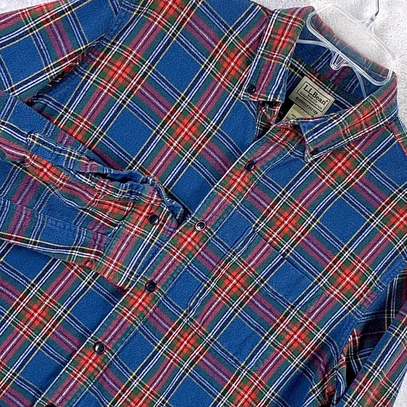 VTG LL Bean Flannel Shirt Mens M Blue Red Plaid Outdoor Lumberjack Grunge 90s
