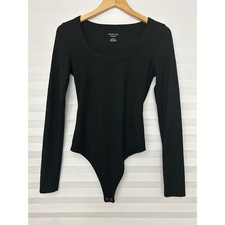 American Eagle Black Ribbed Long Sleeve Scoop Neck Bodysuit Medium