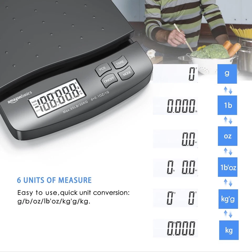 Amazon Basics Digital Postal Scale, AC Adapter, 65 lb 65 pound, Black  - Image 3 of 4