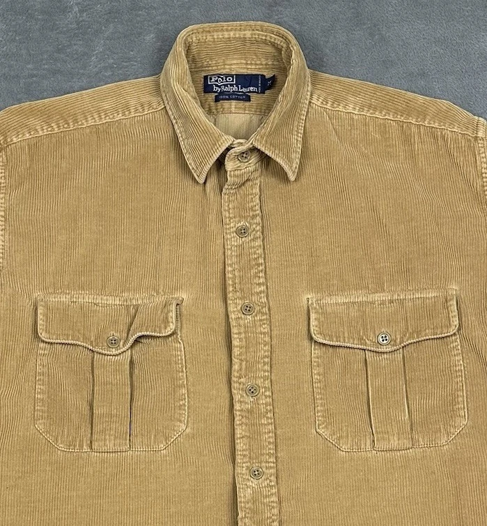 Vintage Polo Ralph Lauren Shirt Mens Medium Brown Corduroy Suede Elbow Patches - Image 2 of 4