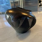Vintage Haeger Black Raku Art Vase Volcanic Lava Drip Glaze Pottery 8” 4412
