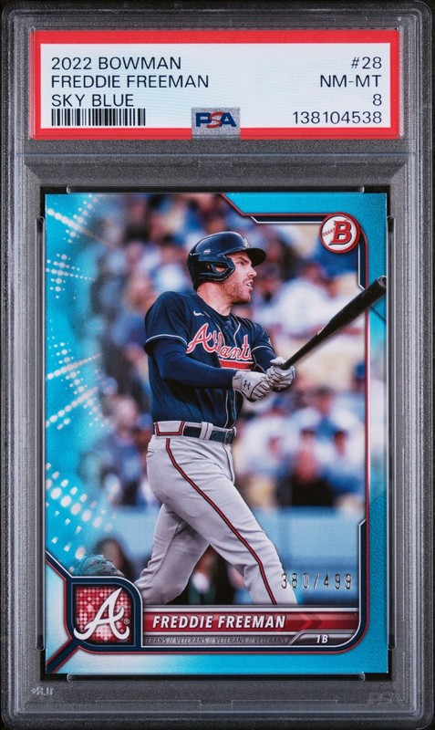 2022 Bowman Freddie Freeman #28 Sky Blue /499 PSA 8