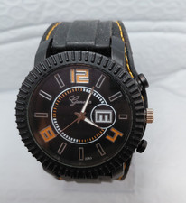 Geneva Men's Quartz Analog watch Black Dial Steel Case Leather Strap