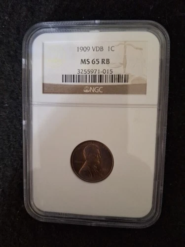 1909 VDB 1C Lincoln Wheat Cent NGC Slabbed Coin MS 65 RB