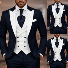 Regular Fit Men Suits Black Wedding Jacket Pants Vest Groomman Formal 3Pcs