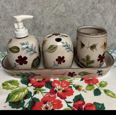 Longaberger Homestead Toothbrush / Cup / Soap Dispenser/ Tray - Botanical