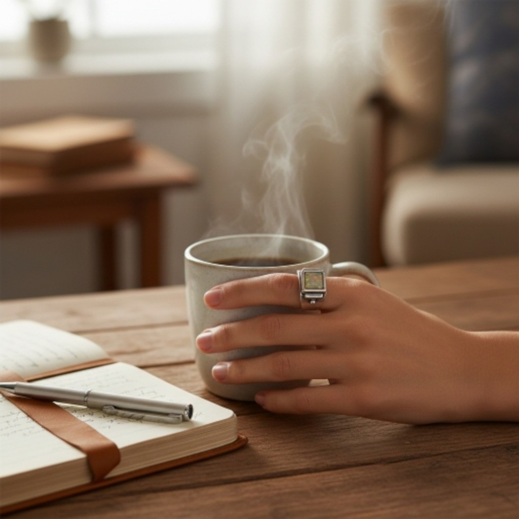Sterling Silver Ring Opal Looking Stone Size 6 Ha… - image 1