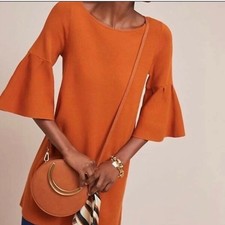 ANTHROPOLOGIE MOTH sz S Chester orange bell sleeve sweater shift dress EUC