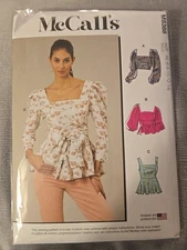 8388 McCall's Sewing Pattern Misses' Square Neckline Peplum Tops Size 6-14 New
