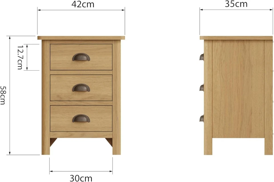 Ravendale Oak Pair of 3 Drawer Bedside Cabinet Rustic Solid Wood Bedroom Storage - Image 2 of 4