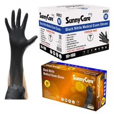 5.0 Mil 8902 Black Nitrile Medical Exam Gloves Powder Free Size: Medium 1000pcs/